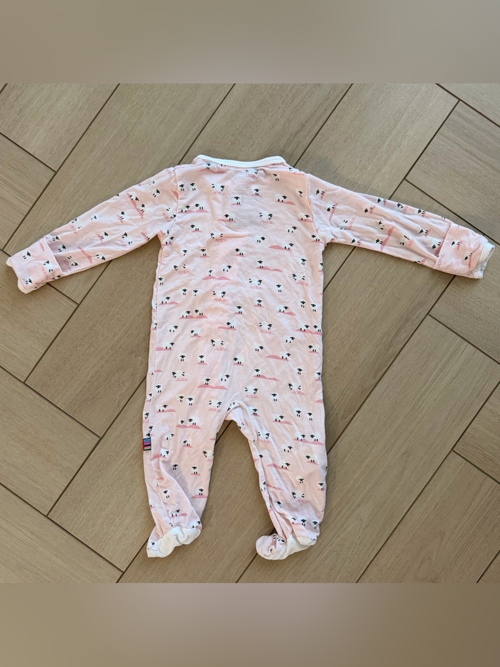 Magnetic Me Pink Baa Baa Baby Magnetic Footie Sheep Print One Piece Pajamas - Picture 3 of 6